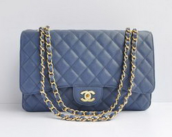 7A Replica Chanel Maxi Light Blue Caviar Leather with Golden Hardware Flap